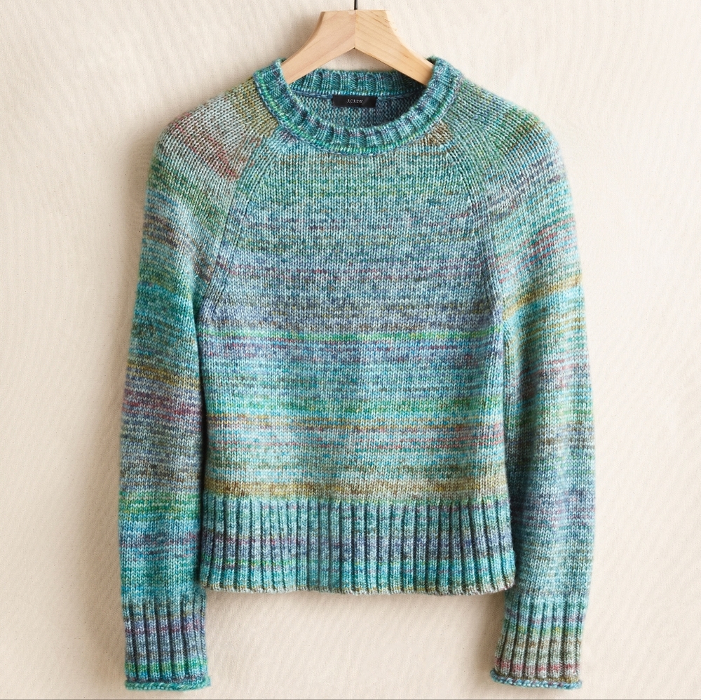 J. Crew Italian Space-Dyed Cotton & Wool Sweater XS (0-2) Blue Green Crew Neck - Picture 1 of 11